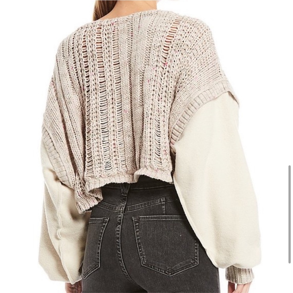 Free People Honey Cable Knit Mixed Media Pullover Sweater Size Medium - Picture 2 of 10